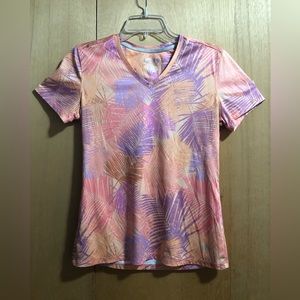 Ladies Peach Purple Reel Legends Reel Time Shirt Tropical Palm Print Size PM